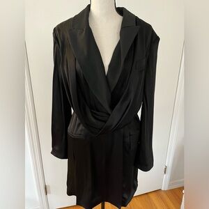 NWT Zara ZW collection Satin Front Classic draped blazer black dress